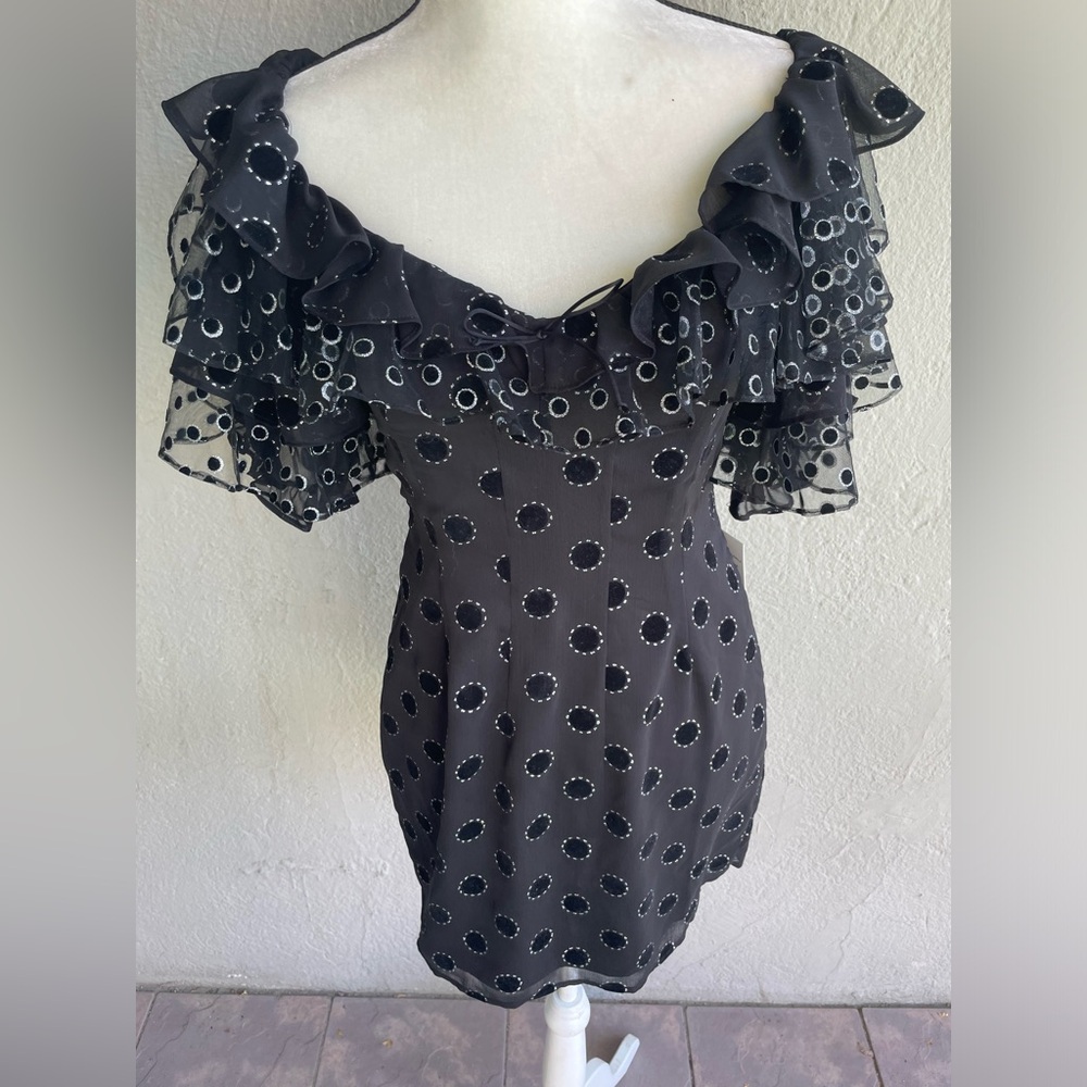 For Love & Lemons Mini Dress Off Shoulder Adella Party Dress Polka Dot medium